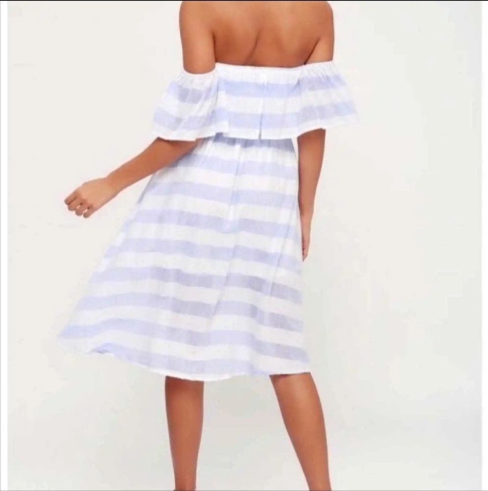 Lulus- Stripe Off/ On Shoulder Button Down Dress-M - image 2